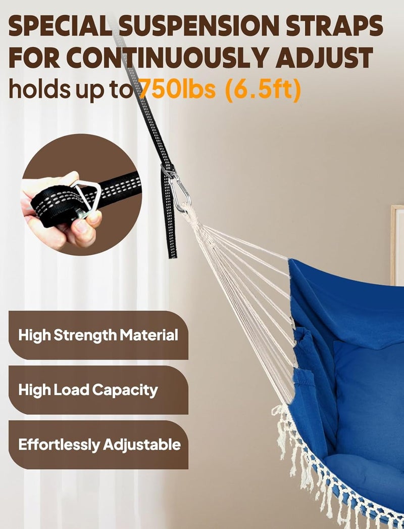 Chihee Hanging Seats Hanging Chair Hammock 2 Pillows Included, Strong Straps and Hooks for Easy Hanging Soft Cotton Side Pocket Tassel Chair Set Comfort - Image 5