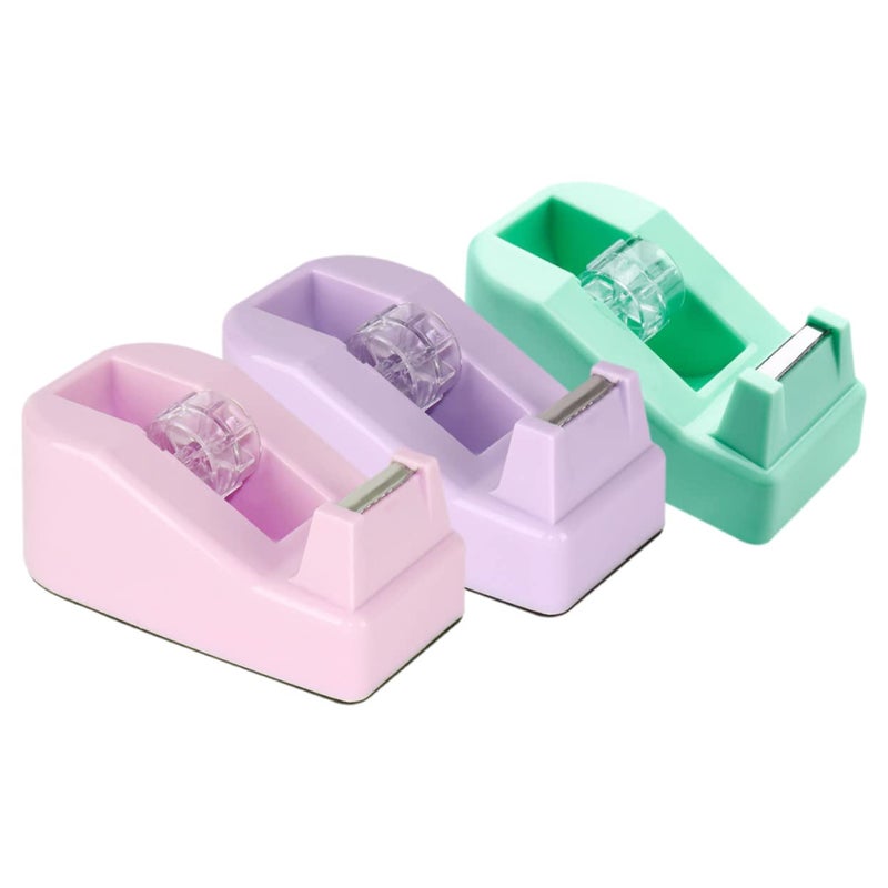 Portable Tape Dispenser 3 Pack Macaron Colors Desktop Holder With Smooth Cutter - Image 2