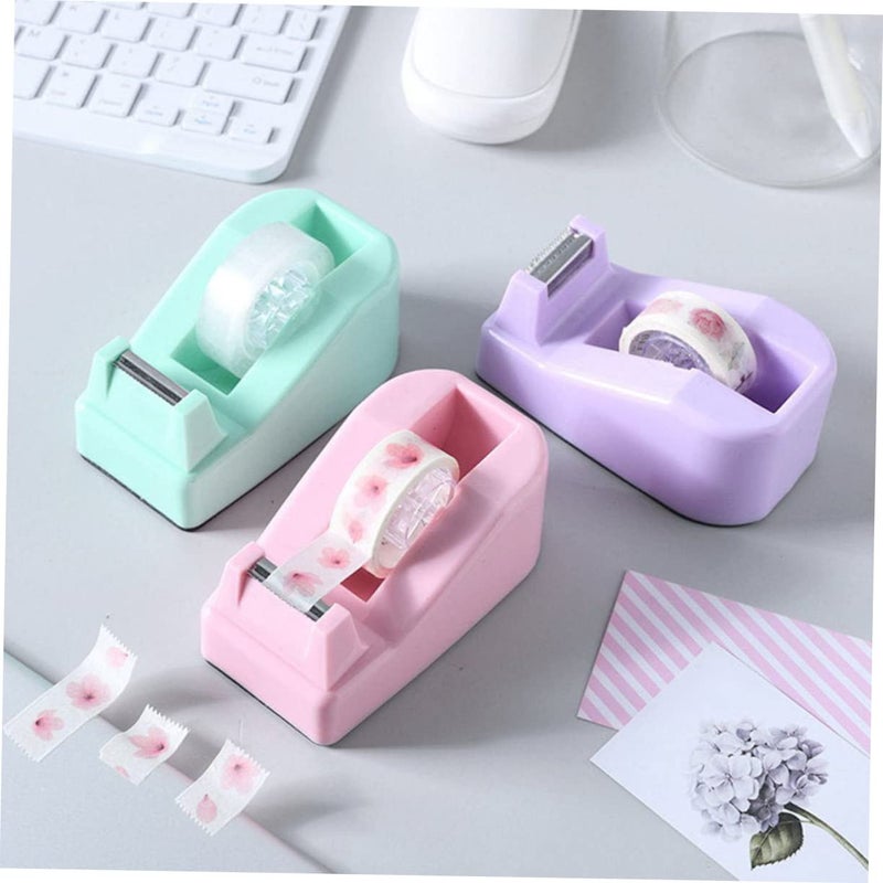 Portable Tape Dispenser 3 Pack Macaron Colors Desktop Holder With Smooth Cutter - Image 3