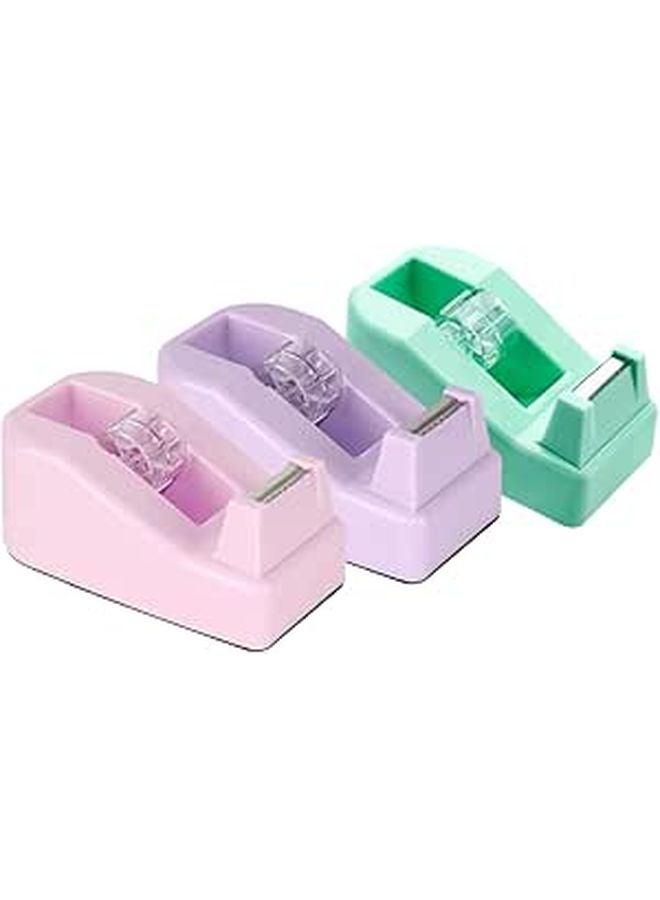 Portable Tape Dispenser 3 Pack Macaron Colors Desktop Holder With Smooth Cutter - Image 1