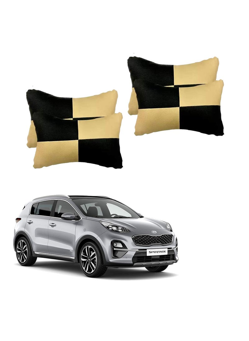 Adroitz Adroitz Beige Universal Neck Rest Pillow Faux Leather Material in Check Design for All Cars Pair of 2_240  - Image 1