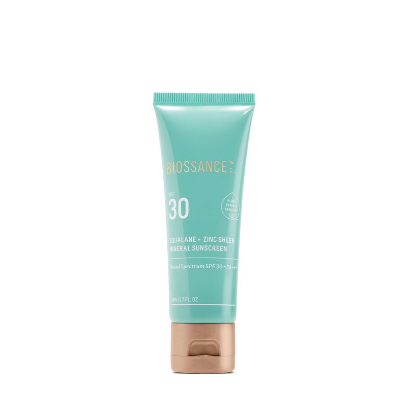 BIOSSANCE Biossance Squalane + Zinc Sheer Mineral Sunscreen. Broad-Spectrum SPF 30 PA+++ Zinc Oxide Sunscreen That Protects and Hydrates Sensitive Skin. Lightweight, Non-Greasy and Reef-Safe (1.7 ounces)