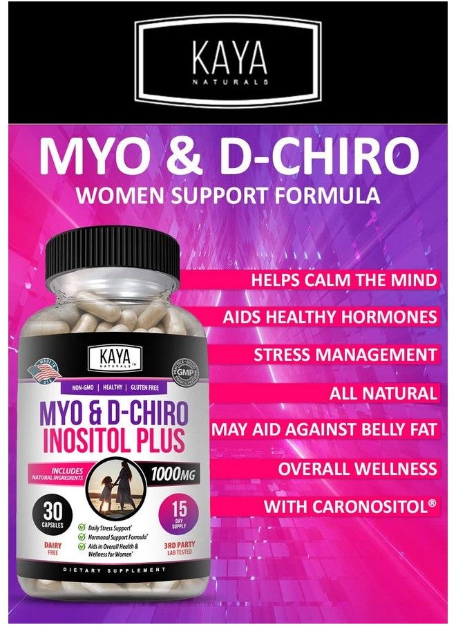 Kaya Naturals - Myo & Dchiro Inositol Plus ; Natural Fertility & Estrogen Supplements ; Most Optimal 40:1 Ratio ; Hormonal Balance & Healthy Ovarian Function Support For Women Vitamin B830 Capsules - Image 1