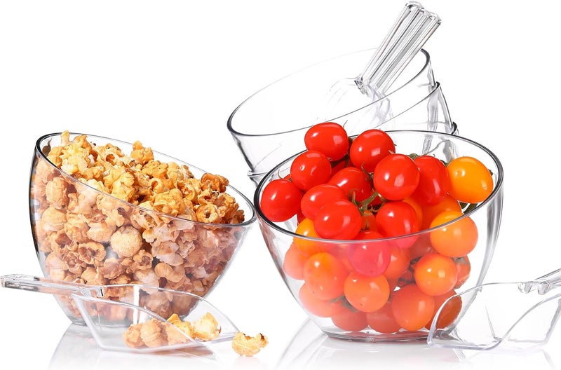 Hoolerry 12 Pcs Serving Bowls Kit Include Clear Plastic Bowls for Parties and Popcorn Measuring Scoops Acrylic Plastic Kitchen Angled Candy Scoops for Office Canister Salad Cooking 45 oz - Image 4