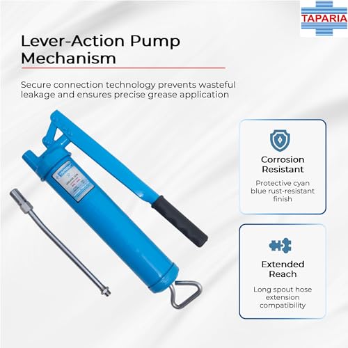 Taparia GGL 45E Heavy-Duty Grease Gun Barrel with Four-Jaw Coupler (450 CC, 2000 PSI, 1/2 Piston Size)-Soft Grip Handles, High-Pressure Industrial Lubrication Tool-Steel Barrel with Cast Iron Head - Image 4
