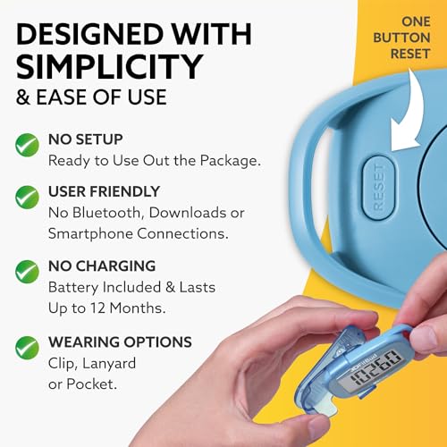 3DActive 3DFitBud Simple Step Counter Walking 3D Pedometer by 3DActive with Clip, Lanyard Accurate Step Tracker Large Display, Easy to Use Kids Men Women Adult Seniors Daily Step Tracking - A420S - Light Blue - Image 3