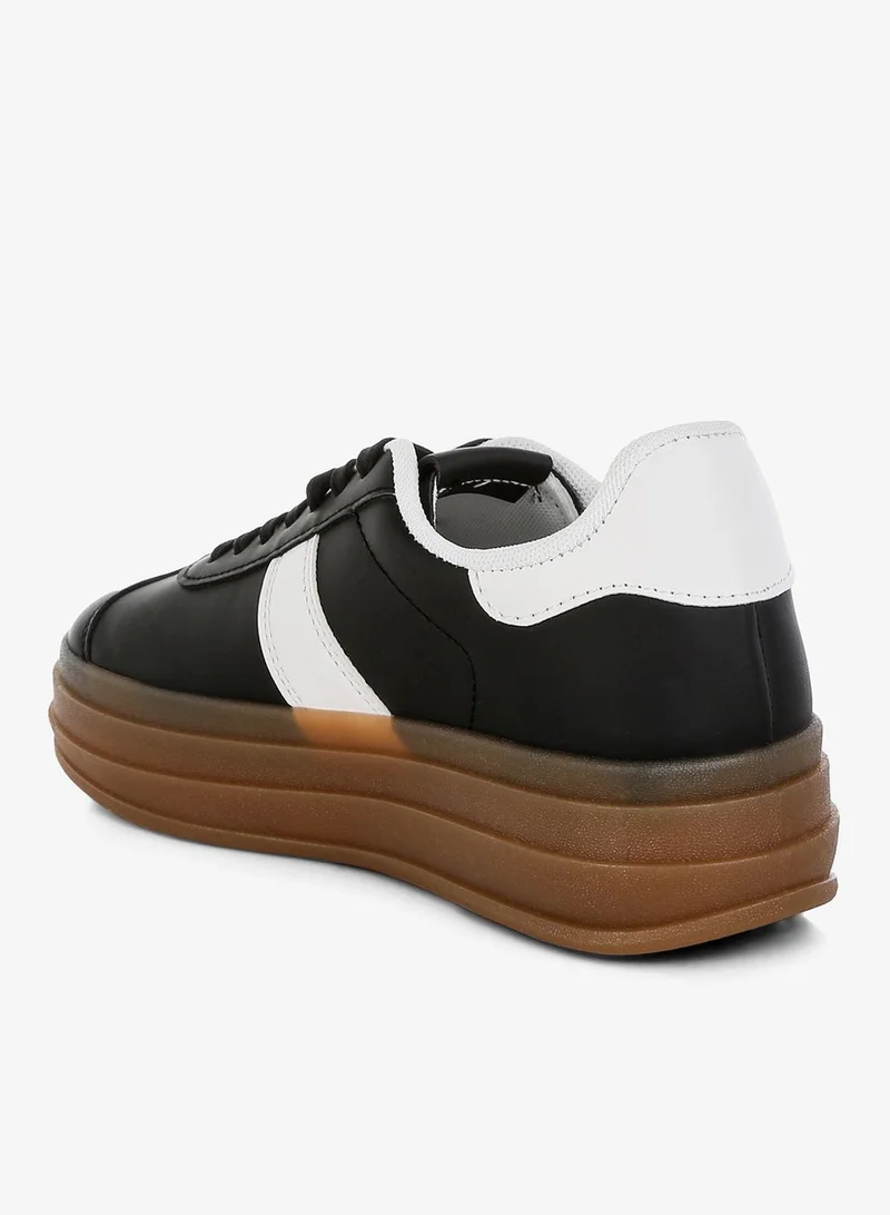 London Rag Black Faux Leather Lace-Up Sneaker in Black for Women | Best Price UAE