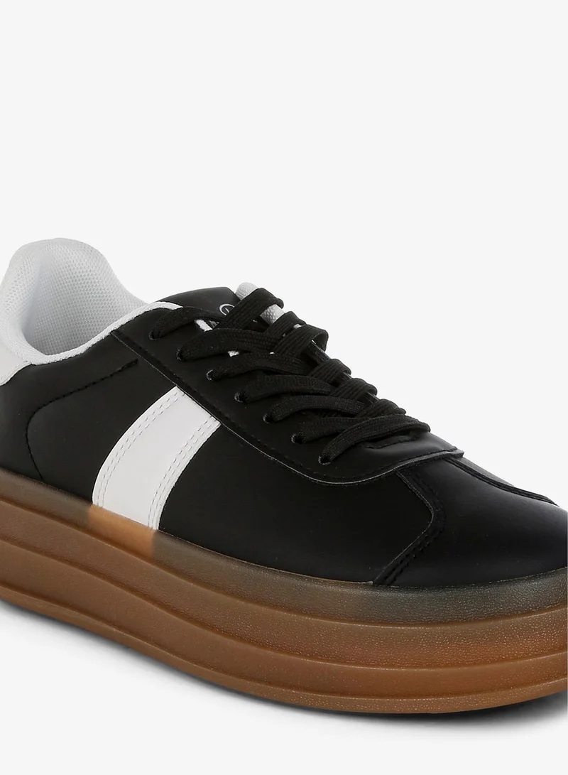 London Rag Black Faux Leather Lace-Up Sneaker in Black for Women | Best Price UAE