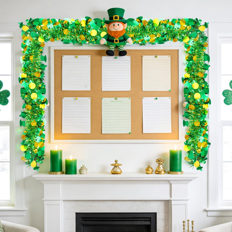 Fairooth 50 Ft St. Patrick's Day Tinsel Garland Green Gold Shamrock Metallic Tinsel Twist Garland Shiny Clover Metallic Hanging Decoration for St. Patrick's Day Irish Party Tree Indoor Outdoor Glitter Decor - Image 4