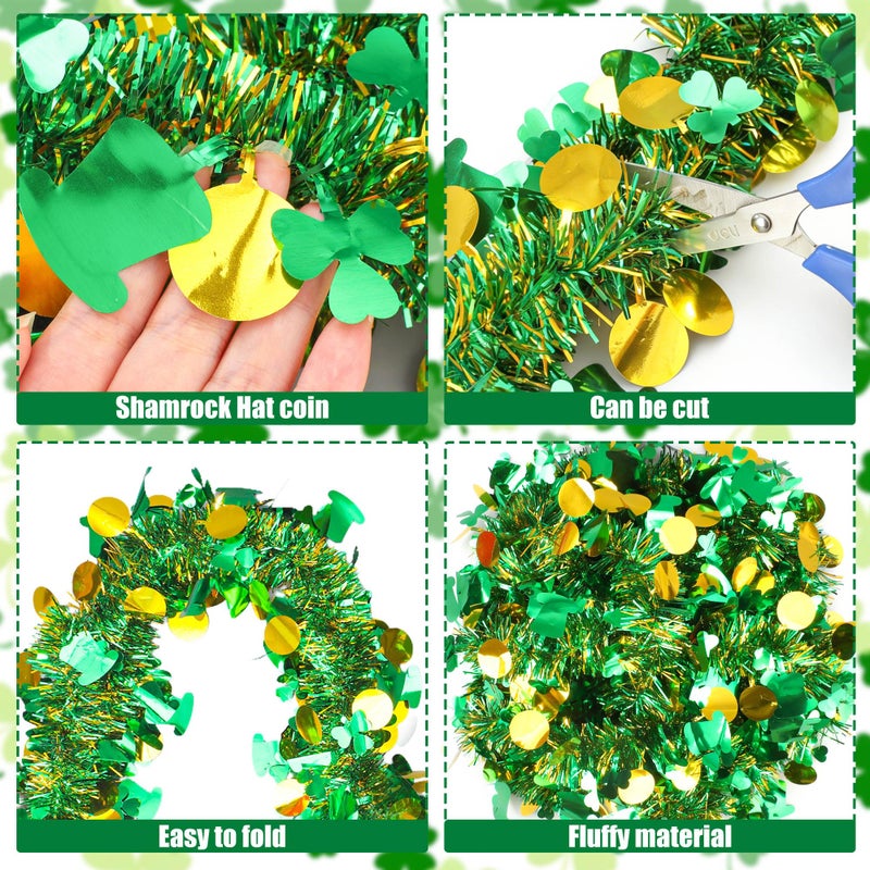 Fairooth 50 Ft St. Patrick's Day Tinsel Garland Green Gold Shamrock Metallic Tinsel Twist Garland Shiny Clover Metallic Hanging Decoration for St. Patrick's Day Irish Party Tree Indoor Outdoor Glitter Decor - Image 3