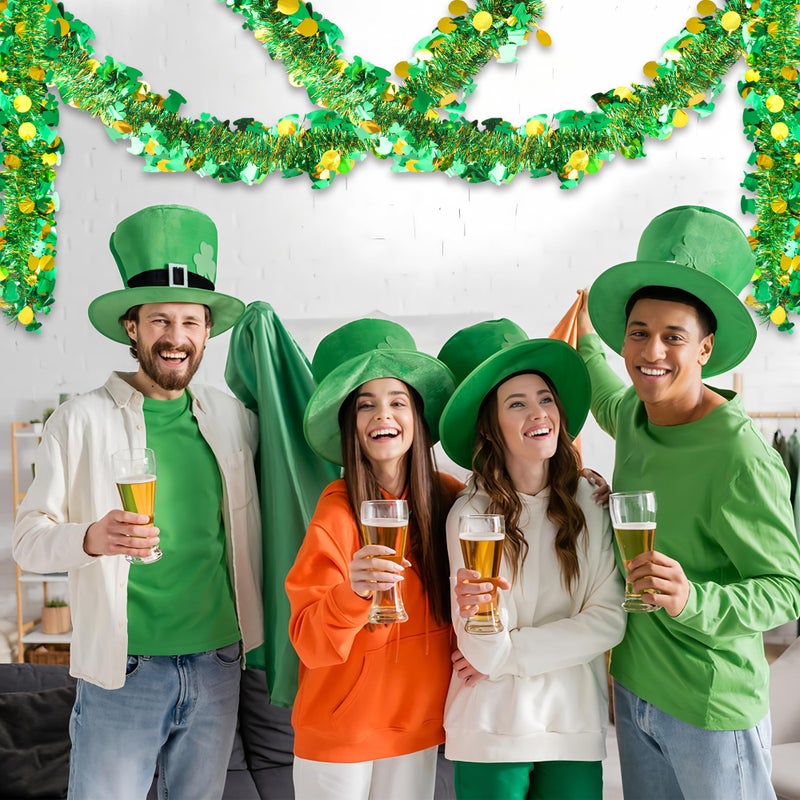 Fairooth 50 Ft St. Patrick's Day Tinsel Garland Green Gold Shamrock Metallic Tinsel Twist Garland Shiny Clover Metallic Hanging Decoration for St. Patrick's Day Irish Party Tree Indoor Outdoor Glitter Decor - Image 5