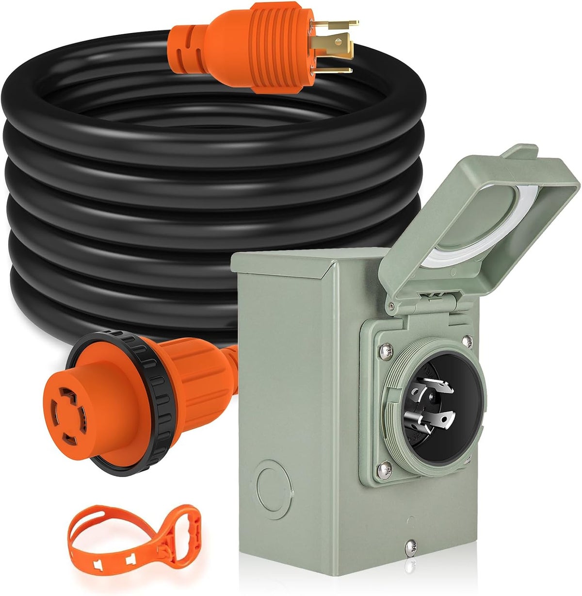 Temporary Inlet WELLUCK 25FT Power Cord Inlet Box Kit Temporary Connector Cable 30Amp ...
