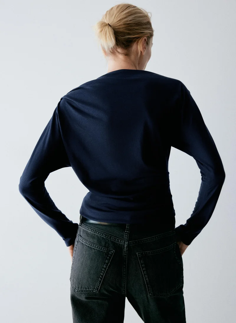 Mango Boat Neck T-Shirt With Draped Detail
