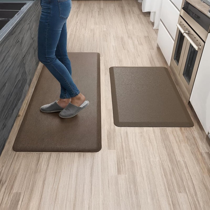 More Decor Anti Fatigue Kitchen Mats for Floor | Padded Kitchen Rugs | Non Slip, Cushioned Standing Desk Mat | Waterproof Floor Mat | 17.3" x 28" x 0.47" & 17.3" x 47.2" x 0.47", Brown, 2-Pack | More Décor - Image 1