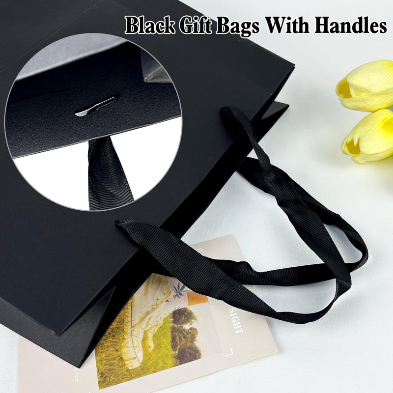 KEEPARTY Assorted Sizes Black Gift Bags with Ribbon Handles Kraft Paper Shopping Bags with Tissue Paper for Party Business Wedding Birthday Graduation Fathers Day (Black 10.5 Inches, 10.5 Inches) - Image 3