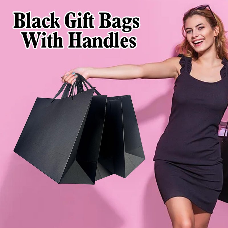 KEEPARTY Assorted Sizes Black Gift Bags with Ribbon Handles Kraft Paper Shopping Bags with Tissue Paper for Party Business Wedding Birthday Graduation Fathers Day (Black 10.5 Inches, 10.5 Inches) - Image 4