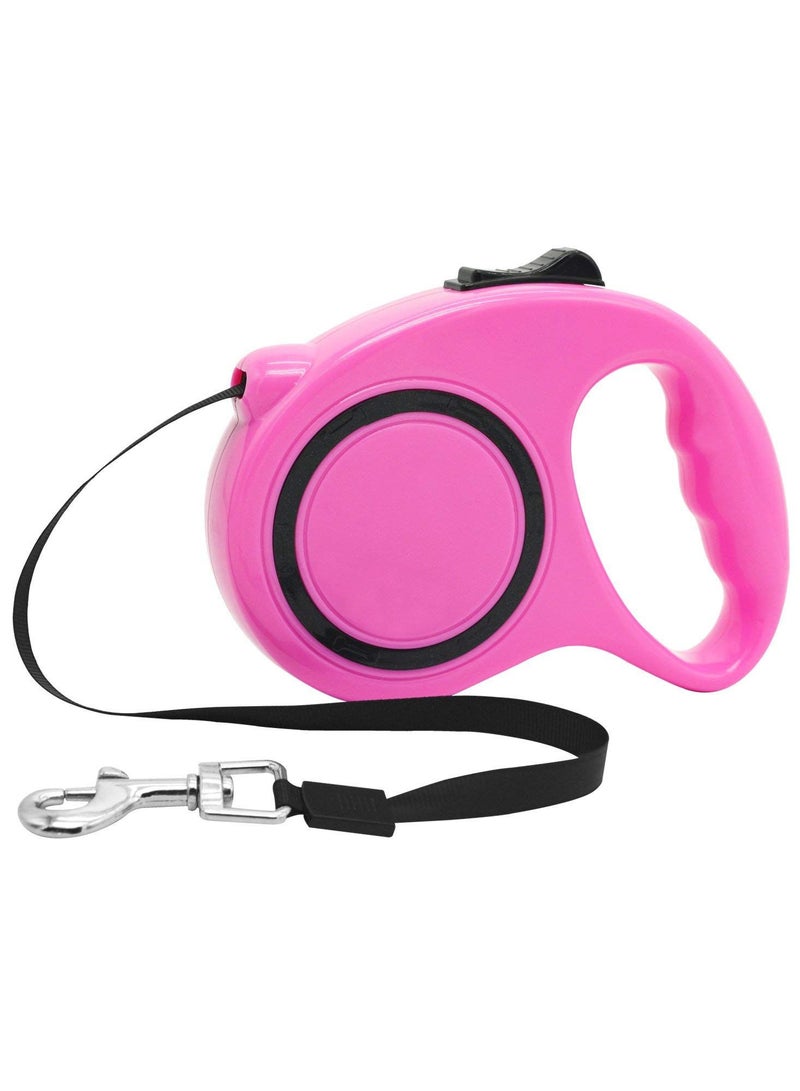 Retractable Dog Leash 3M with Anti-Slip Handle Dog Retractable Leash for Small Medium Larger Dogs Up to 15KGS, One Button Break&Lock 360 Tangle-Free Heavy Duty Long Dog Lead for Running Walking (Pink)