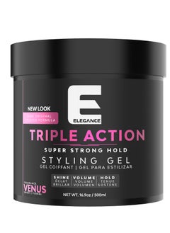 Elegance Elegance-E Series Venus Triple Action Styling Gel 500ml- Super Strong Hold, Volumizing, Flake-Free with Long-Lasting Shine and Refreshing Fragrance 