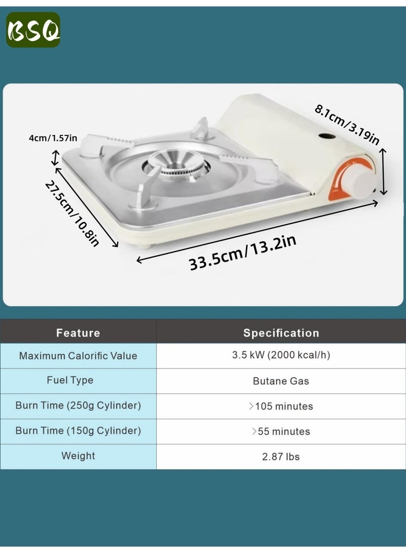 بي إس كيو موقد غاز البوتان المحمول | موقد غاز بتصميم فائق النحافة | موقد غاز للسفر | موقد تخييم خارجي مقاوم للرياح | قوة عالية 3500 واط | كفاءة عالية وتوفير في الطاقة | إشعال إلكتروني | ملحقات التخييم | مناسب للتخييم والنزهات والأنشطة الخارجية وصيد الأسماك وحفلات الشواء - Image 4