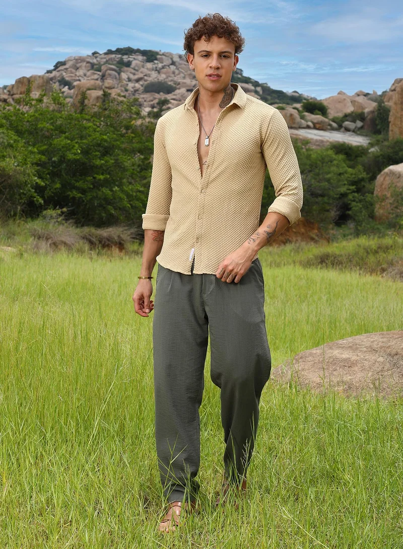 CAHOOT  Men's Tan Brown Micro Cubic-Textured Shirt for Men | Best Price UAE