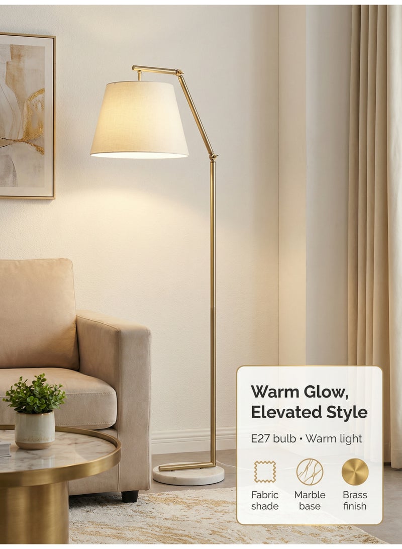 YATAI LIGHTING مصباح أرضي حديث من القماش، هيكل حديدي ذهبي مع قاعدة رخامية، زاوية قابلة للتعديل، لمبة E27 مشمولة، ارتفاع 175 سم، ظل قماشي 39x28 سم، لغرفة المعيشة وغرفة النوم - Image 3