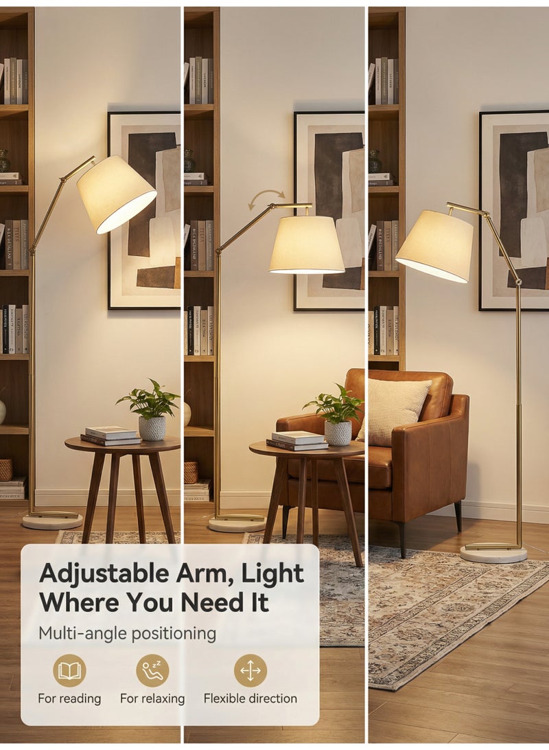 YATAI LIGHTING مصباح أرضي حديث من القماش، هيكل حديدي ذهبي مع قاعدة رخامية، زاوية قابلة للتعديل، لمبة E27 مشمولة، ارتفاع 175 سم، ظل قماشي 39x28 سم، لغرفة المعيشة وغرفة النوم - Image 5