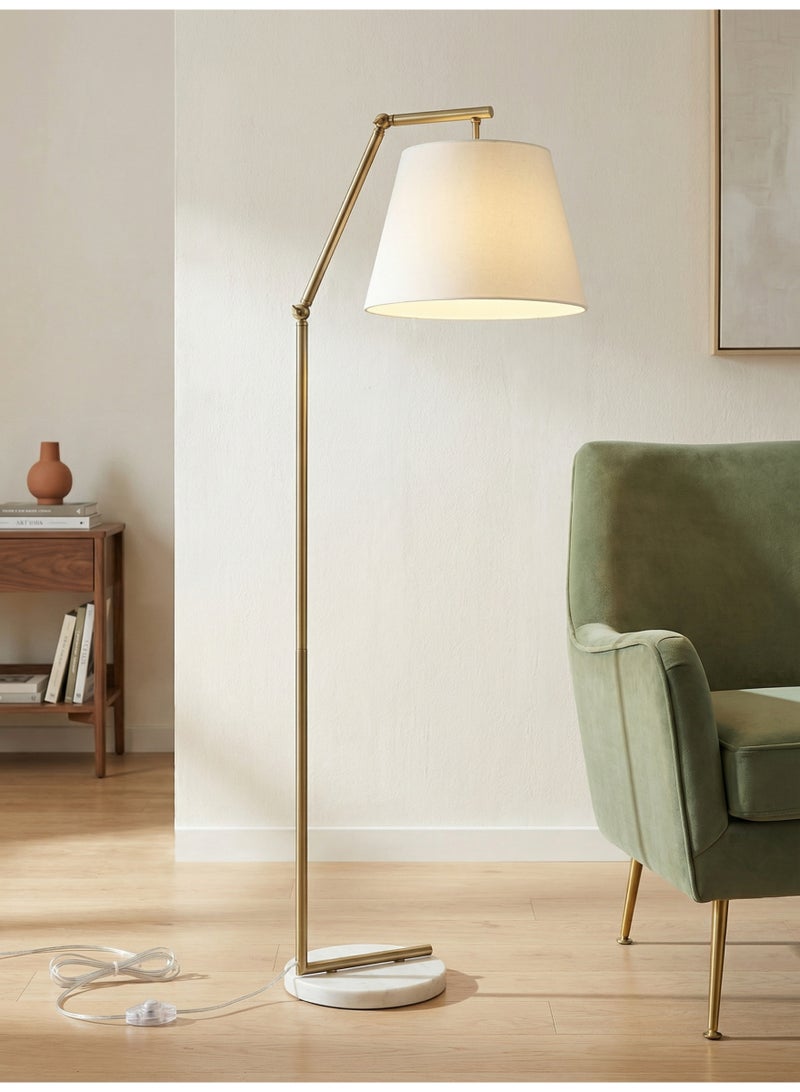 YATAI LIGHTING مصباح أرضي حديث من القماش، هيكل حديدي ذهبي مع قاعدة رخامية، زاوية قابلة للتعديل، لمبة E27 مشمولة، ارتفاع 175 سم، ظل قماشي 39x28 سم، لغرفة المعيشة وغرفة النوم - Image 1