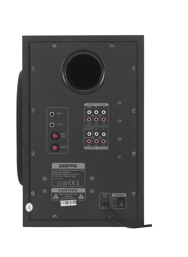 5.1 Channel Multimedia Speaker System with Remote Control- GMS8578| FM Radio, Bluetooth, USB Input, SD Card Reader, Karaoke Function| LED Display, 50000W PMPO Speaker Unit