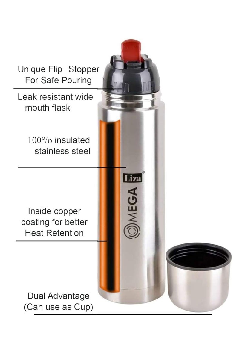 Liza Liza Omega Vacu Steel Flip Lid Hot and Cold Flask 1000 ml Silver - Image 2