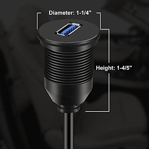 BATIGE 2 Pack Single Port USB 3.0 Car Mount Flush Cable USB3.0 Male to Female Extension Waterproof for Car Truck Boat Motorcycle Dashboard Panel 3ft - Image 3