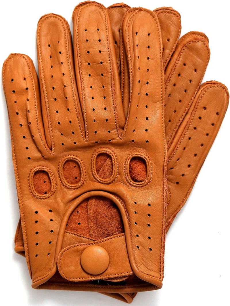 Riparo Genuine Leather Reverse Stitched Driving Gloves - Cognac (Small) - Image 1