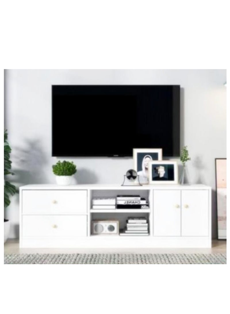 Golden Tv Cabinet Bedroom Low TV Cabinet Simple Style TV Bench Multifunctional TV Stand Floor Cabinet Living Room(White)  - Image 1