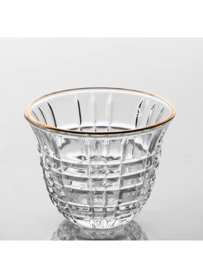 Soleter Cawa Set Of Arabic Coffee Cups With Gold Rim | Traditional Design | Transparent | Set Of 12pcs  - Image 3