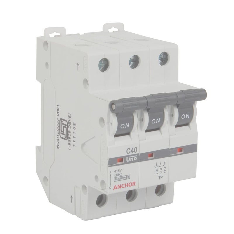 Anchor by Panasonic UNO 40 Amp Triple Pole C Curve MCB ISI Marked Double Pole 40A Miniature Circuit Breaker 980312 - Image 3