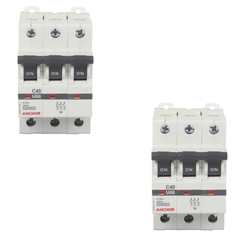 Anchor by Panasonic UNO 40 Amp Triple Pole C Curve MCB ISI Marked Double Pole 40A Miniature Circuit Breaker 980312 - Image 1
