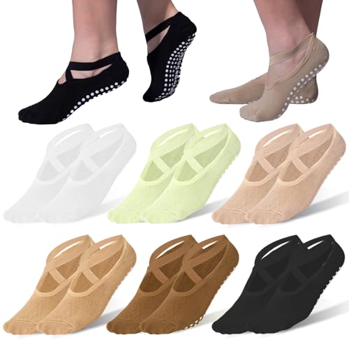 Tergy 6 Pairs Yoga Socks with Grip for Women Anti Skid Gripper No Slip Socks for Pilates, Barre, Dance,Yoga (US, Alpha (Alpha), One Size, Regular, 6 Pairs Mixed) - Image 1
