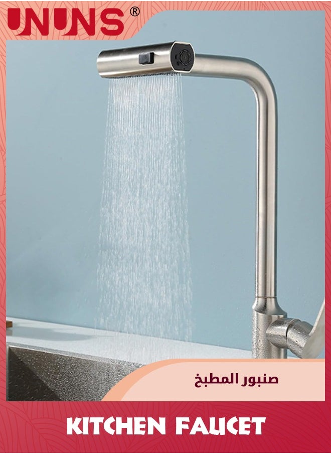 UNUNS صنبور مطبخ شلال 3 في 1، صنابير مطبخ معدنية دوارة 360 درجة، صنبور دوار عالمي، بديل للرأس بتصميم عصري، خلاط صنابير حوض للمطبخ  - Image 1