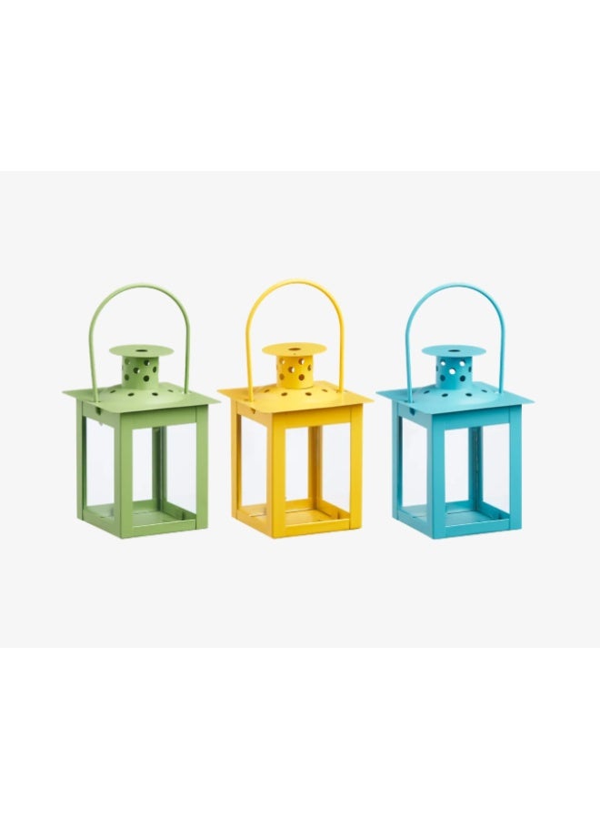 ABYAT Darwaza Lantern Set – 3-Piece Glass & Metal Decorative Lanterns | Yellow, Green, Blue – 7.5×10.5 cm - Image 1