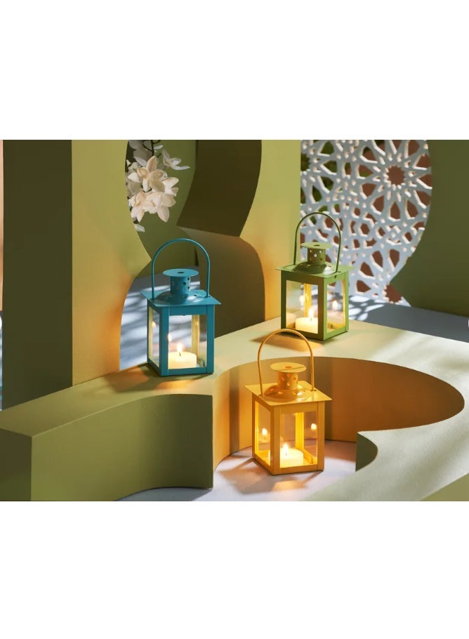 ABYAT Darwaza Lantern Set – 3-Piece Glass & Metal Decorative Lanterns | Yellow, Green, Blue – 7.5×10.5 cm - Image 2
