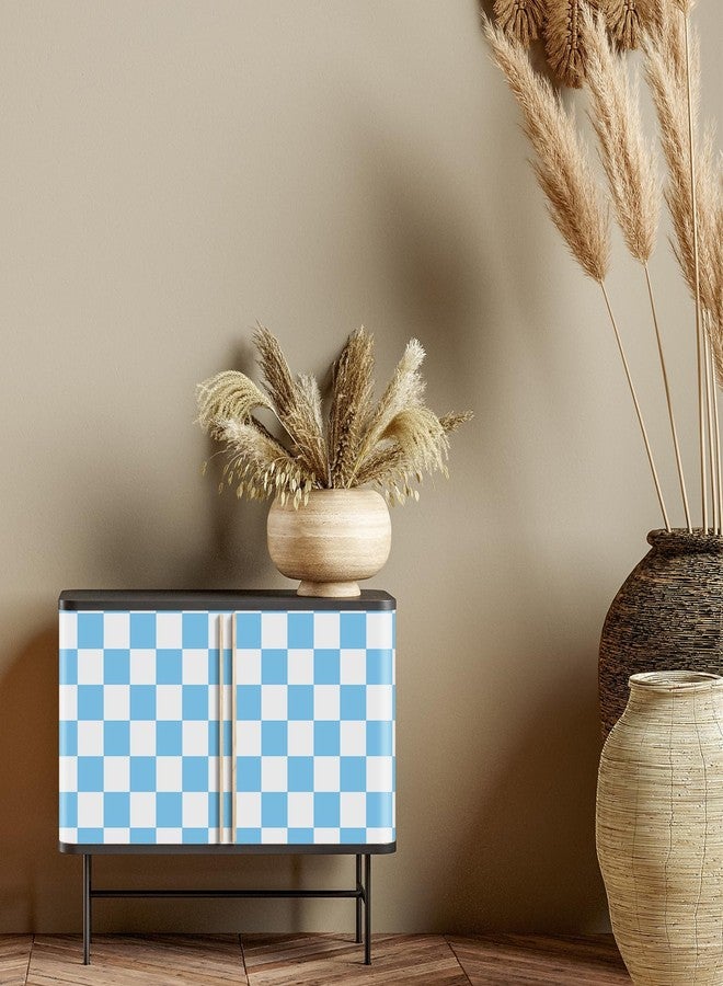 Drydiet Retro Checkered Peel and Stick Wallpaper Funky 70s Removable Vintage Decorative Wallpaper Checkerboard Decor for Bathroom Cabinet(Blue Gray,9.8' X 15.75'') - Image 3