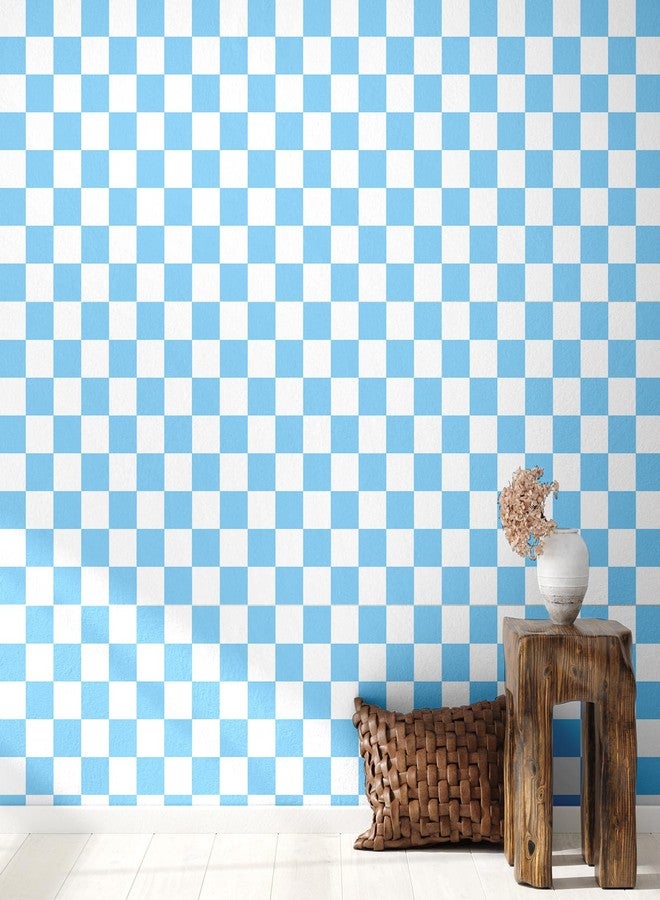 Drydiet Retro Checkered Peel and Stick Wallpaper Funky 70s Removable Vintage Decorative Wallpaper Checkerboard Decor for Bathroom Cabinet(Blue Gray,9.8' X 15.75'') - Image 1