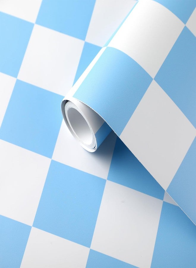 Drydiet Retro Checkered Peel and Stick Wallpaper Funky 70s Removable Vintage Decorative Wallpaper Checkerboard Decor for Bathroom Cabinet(Blue Gray,9.8' X 15.75'') - Image 2