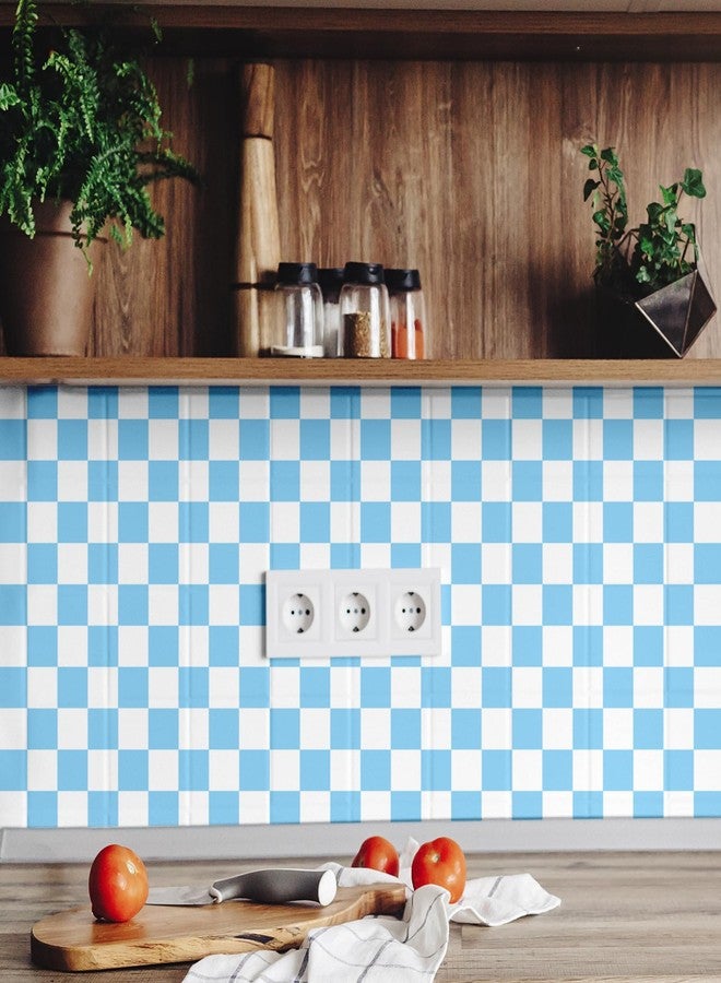 Drydiet Retro Checkered Peel and Stick Wallpaper Funky 70s Removable Vintage Decorative Wallpaper Checkerboard Decor for Bathroom Cabinet(Blue Gray,9.8' X 15.75'') - Image 5