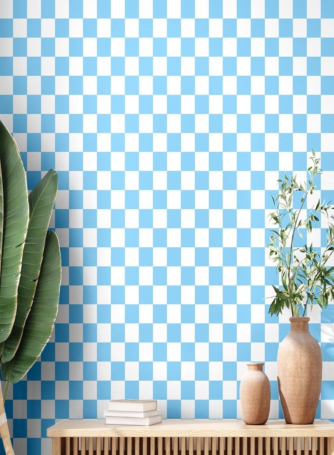 Drydiet Retro Checkered Peel and Stick Wallpaper Funky 70s Removable Vintage Decorative Wallpaper Checkerboard Decor for Bathroom Cabinet(Blue Gray,9.8' X 15.75'') - Image 4
