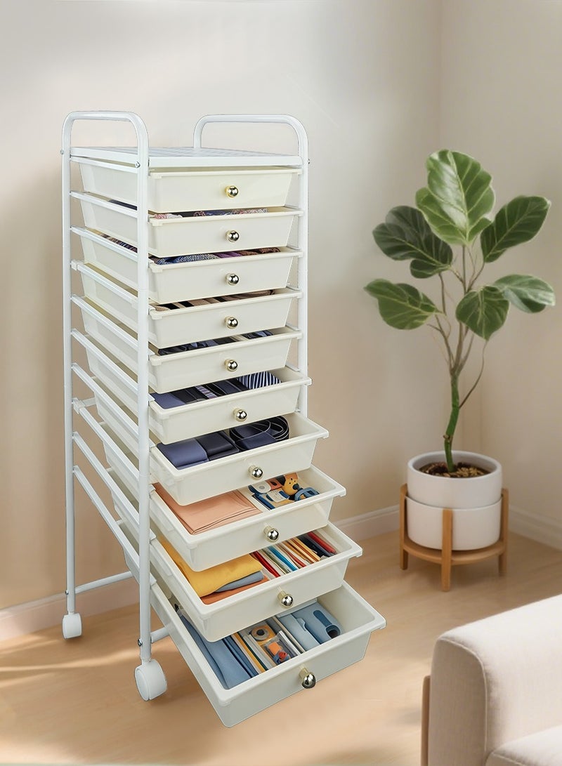Generic 10 Plastic Drawers Mobile Storage Trolley,Multipurpose Storage Cart,Rolling Drawer Cart For Living Room,School,Salon,Easy Movement,Office Craft Organization And Storage  - Image 1