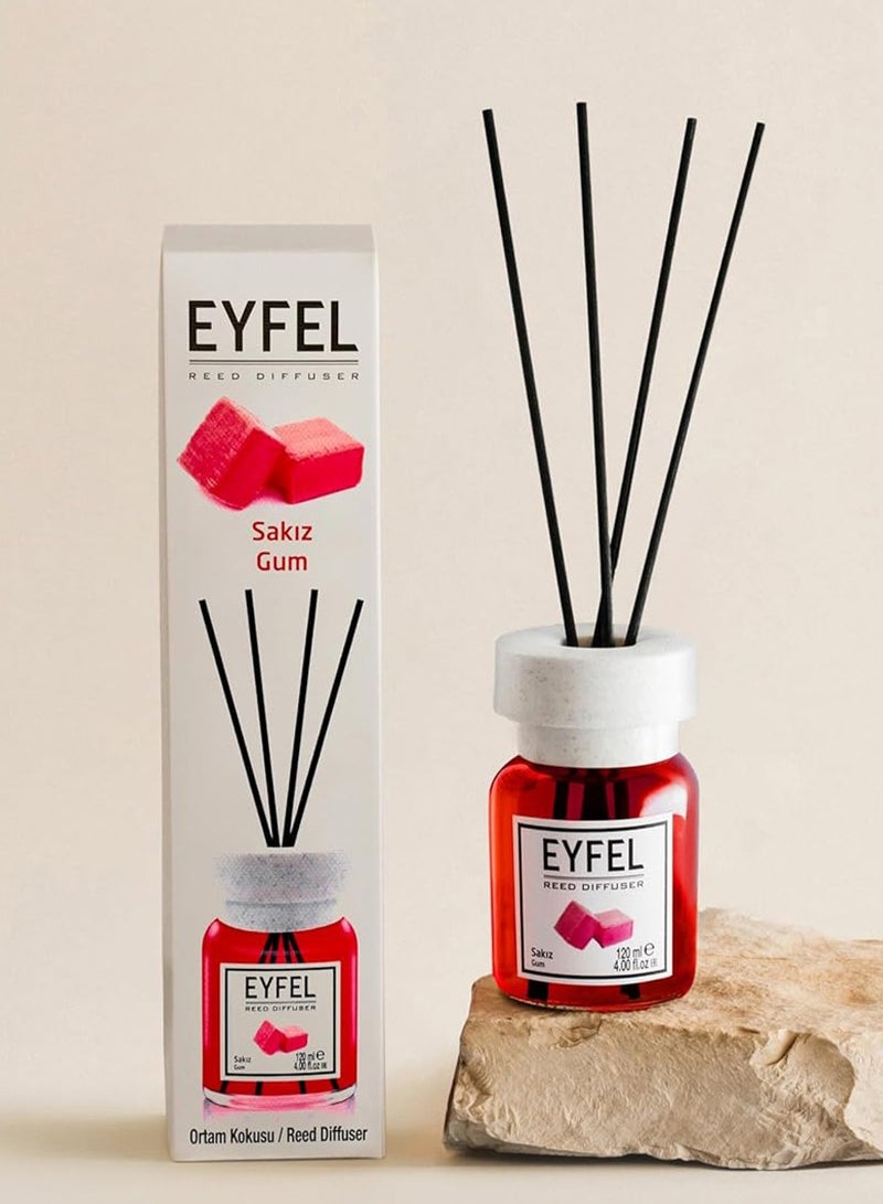 EYFEL Elegant Reed Diffuser (Sakız) Gum 120ml | Sweet Refreshing Home Fragrance | Elegant Eyfel Diffuser with 4 Reeds for Home & Office - Image 1
