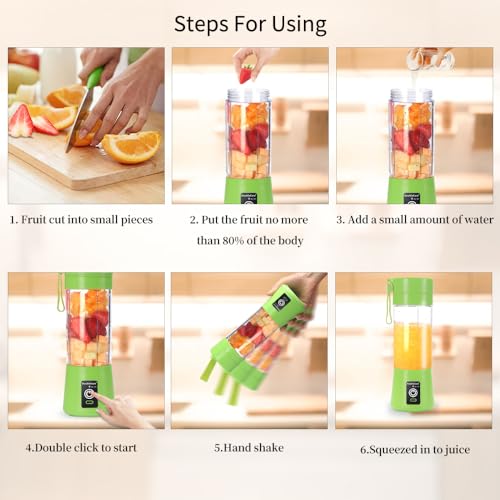 DoubleCare Portable Electric USB Juicer Blender Cup, Mini Blender for Shakes and Smoothies, Juice - 380ml, Six Blades, Green - Image 5