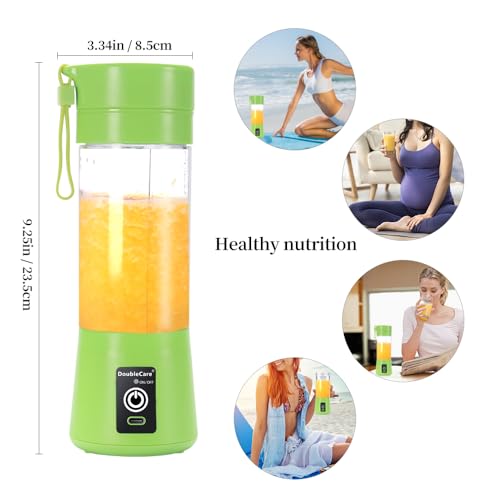 DoubleCare Portable Electric USB Juicer Blender Cup, Mini Blender for Shakes and Smoothies, Juice - 380ml, Six Blades, Green - Image 3