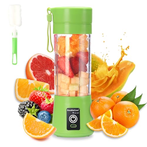 DoubleCare Portable Electric USB Juicer Blender Cup, Mini Blender for Shakes and Smoothies, Juice - 380ml, Six Blades, Green - Image 1