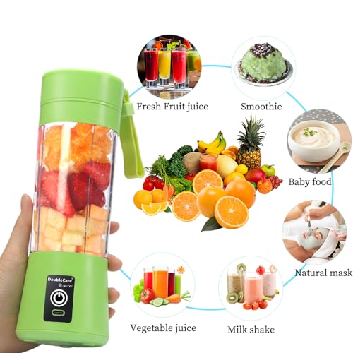 DoubleCare Portable Electric USB Juicer Blender Cup, Mini Blender for Shakes and Smoothies, Juice - 380ml, Six Blades, Green - Image 4